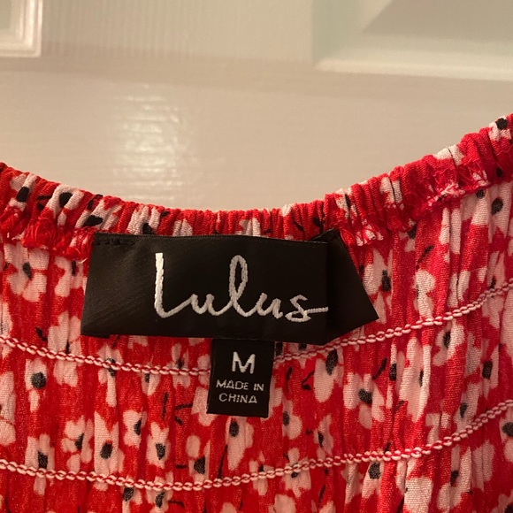 Lulu’s Sweet Talk Me Red Floral Print Smocked Mini Dress M - Picture 9 of 10